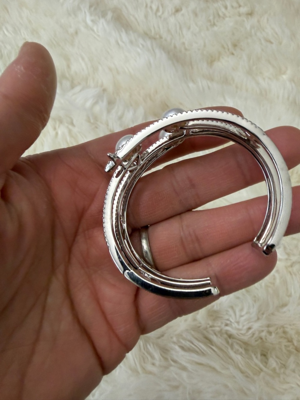 Silver Pearl & Cubic Zirconia Multi-Row Cuff Bracelet - Picture 5 of 5